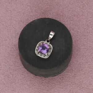 ⚡️reserved⚡️ sterling silver diamond accent cushion-cut amethyst pendant